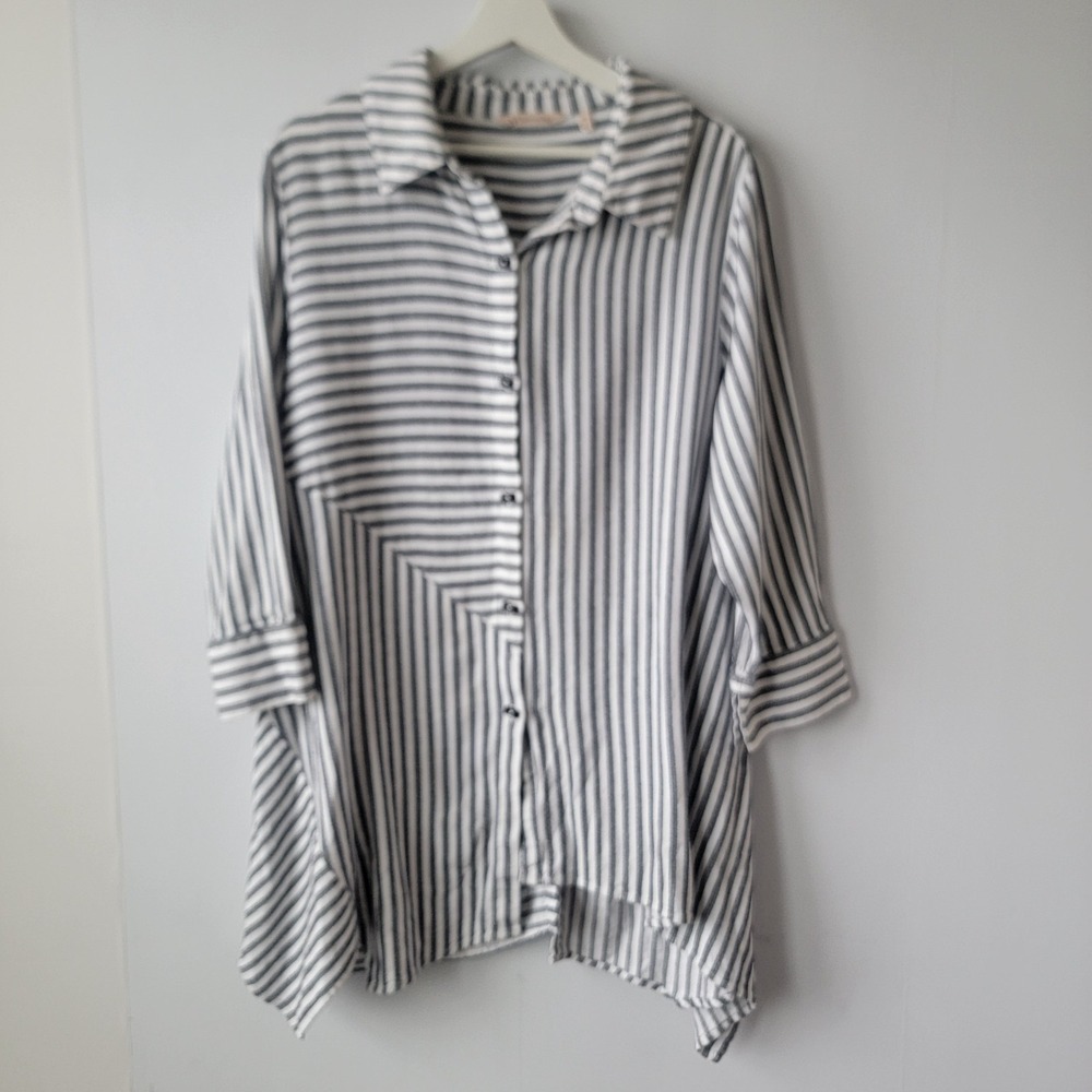 SOFT SURROUNDINGS Standout Asymmetrical Hem Striped Tunic top sz XL  Lagenlook